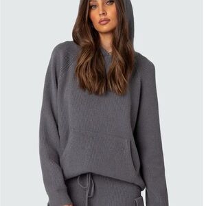 Edikted Gray Knit Hoodie Wynter Sweater Hoodie